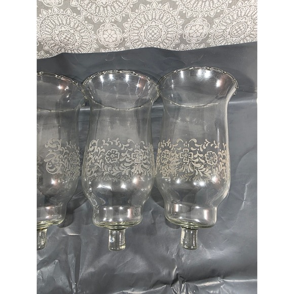 Set of 4 Clear Glass Homco Parklane Candle Holder Floral Etched Scalloped Rim - Picture 4 of 11